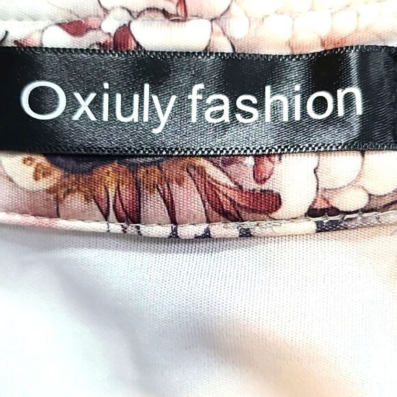 Oxiuly Fashion Gray Dress, White w/Pink Flowers, Zipper Neck to Side, Size Small - Picture 9 of 11